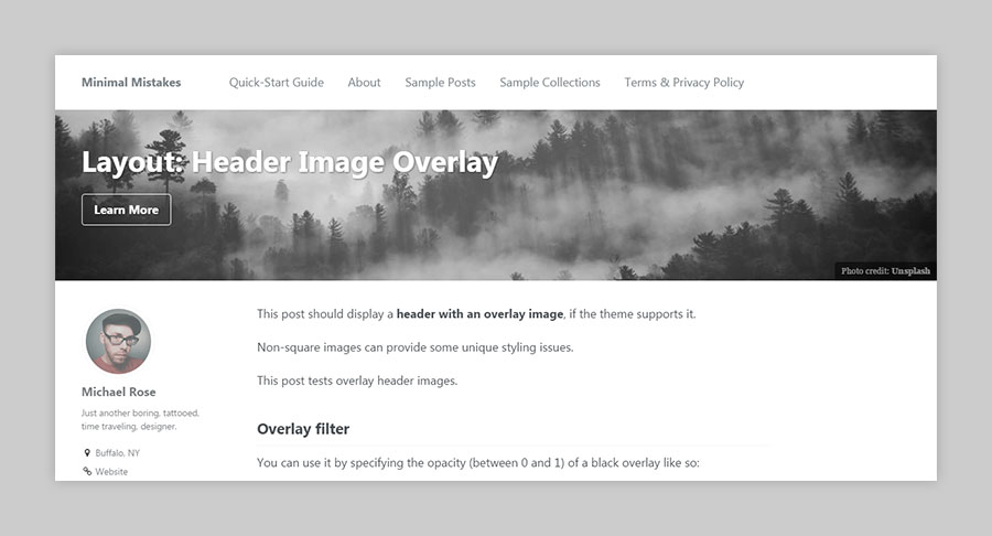 single layout header overlay example